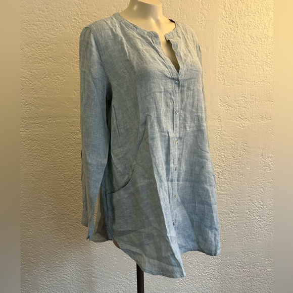 Sigrid Olsen 100% Linen Button Down sage color Shirt LARGE - Picture 5 of 10